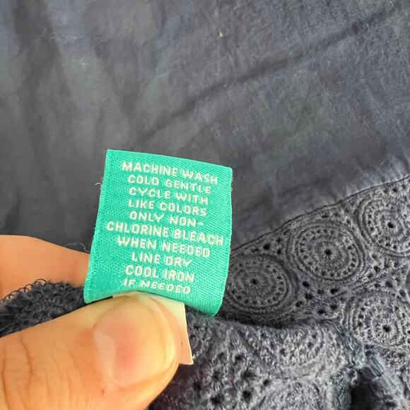 Calypso St. Barth For Target Blouse Navy Blue Button Up Roll Tab Sleeves Sz M - Picture 7 of 7